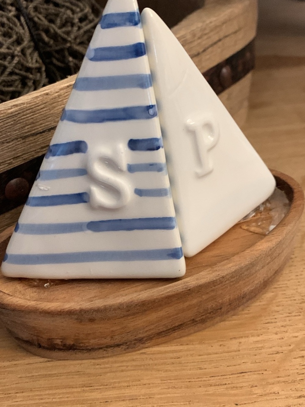 Ceramic Nautical Pyramid Salt & Pepper Set in Blue and White